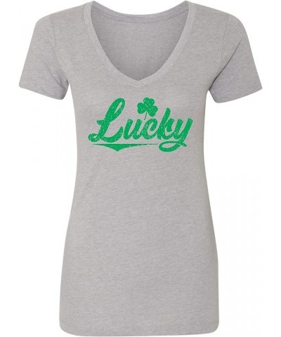 Lucky Shamrock St. Patrick's Day Women V Neck T-Shirt Women Heather Grey $6.96 T-Shirts