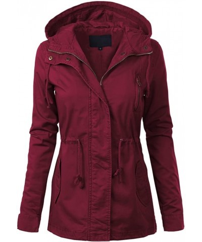 Women's Lightweight Military Safari Anorak Utility Junior Fit Hoodie Jacket C Wine $23.96 Jackets