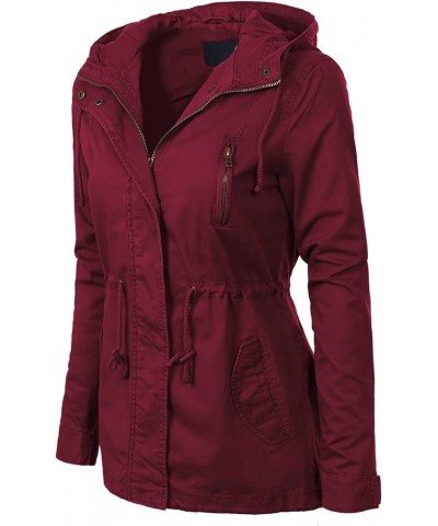 Women's Lightweight Military Safari Anorak Utility Junior Fit Hoodie Jacket C Wine $23.96 Jackets