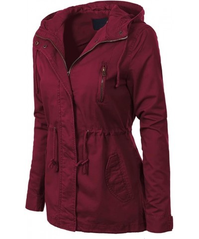 Women's Lightweight Military Safari Anorak Utility Junior Fit Hoodie Jacket C Wine $23.96 Jackets