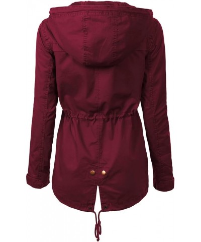 Women's Lightweight Military Safari Anorak Utility Junior Fit Hoodie Jacket C Wine $23.96 Jackets