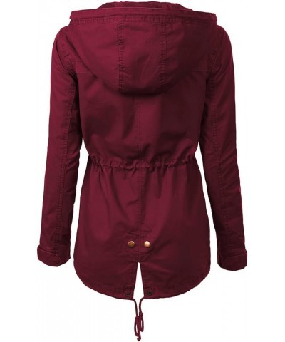 Women's Lightweight Military Safari Anorak Utility Junior Fit Hoodie Jacket C Wine $23.96 Jackets