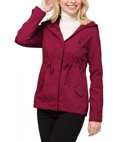 Women's Lightweight Military Safari Anorak Utility Junior Fit Hoodie Jacket C Wine $23.96 Jackets