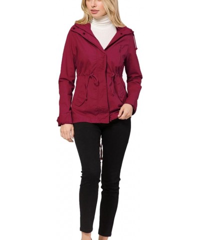 Women's Lightweight Military Safari Anorak Utility Junior Fit Hoodie Jacket C Wine $23.96 Jackets