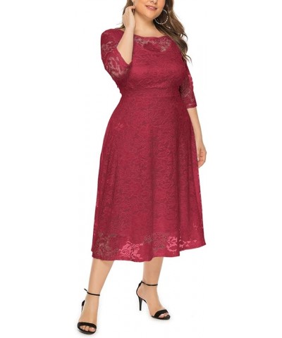 Womens Floral lace Plus Size Midi Dress Scooped Neckline Cocktail Party Dress Red-134 $34.55 Dresses