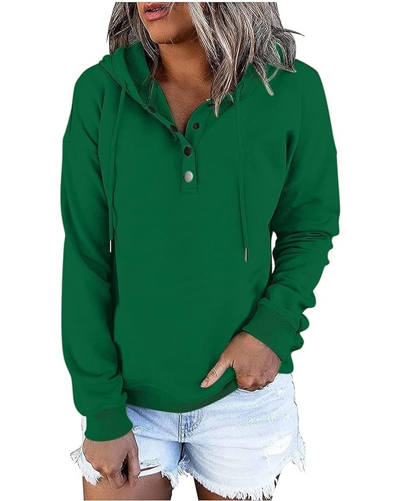 Fashion 2023 Hoodies Solid Color Long Sleeve Button Pullover Tops Loose Fit Casual Y2K Fall Sweatshirts Green 3 $8.82 Hoodies...