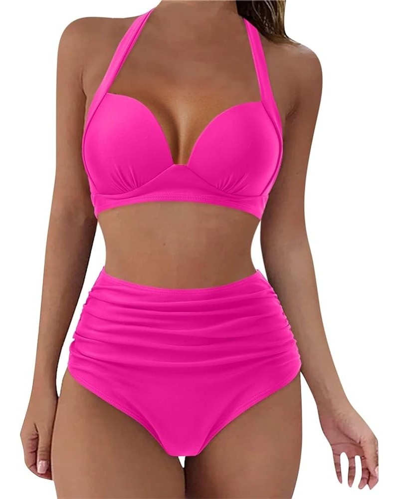 Womens 2 Piece Swimsuits Halter High Waisted Bathing Suits Sexy Push Up Beach Bikini Sets Trendy Slim Fit Swimwear A15 $17.54...
