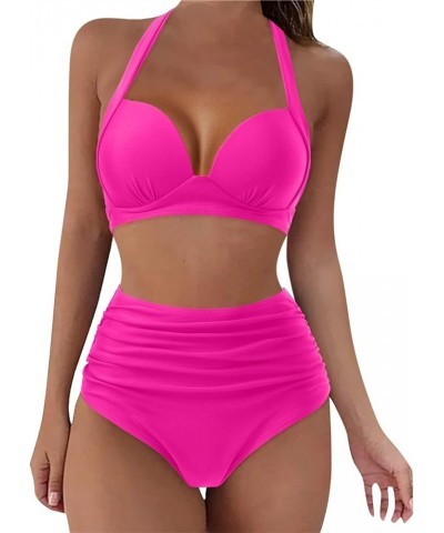 Womens 2 Piece Swimsuits Halter High Waisted Bathing Suits Sexy Push Up Beach Bikini Sets Trendy Slim Fit Swimwear A15 $17.54...