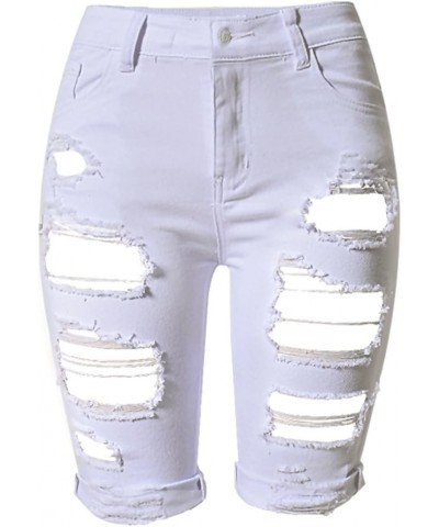 Women's Summer Ripped Hole High Waist Casual Short Jeans White $11.52 Shorts