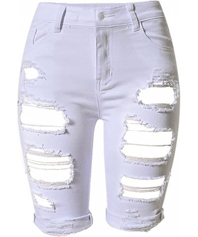 Women's Summer Ripped Hole High Waist Casual Short Jeans White $11.52 Shorts