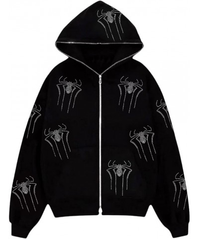 Men Womens Skeleton Zip Up Hoodie Y2k Oversized Rhinestone Skull Hooded Graphic Sweatshirt Thin Aesthetic Jackets A-black Whi...