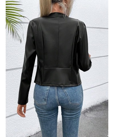 Women's PU Leather Zip Up Jacket Stand Collar Long Sleeve Casual Biker Jackets Coats Black $18.54 Coats