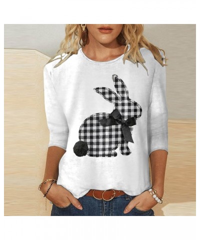 Womens Loose Easter Top 3/4 Sleeve Casual Crew Neck Shirts Cute Bunny Rabbit T-Shirt Print Graphic Pullover Blouse F-black $7...
