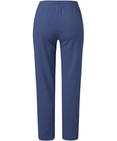 Womens Casual Pants Straight Leg Drawstring Elastic High Waist Loose Comfy Palazzo Trousers with Pockets 02-blue-a $9.02 Pants