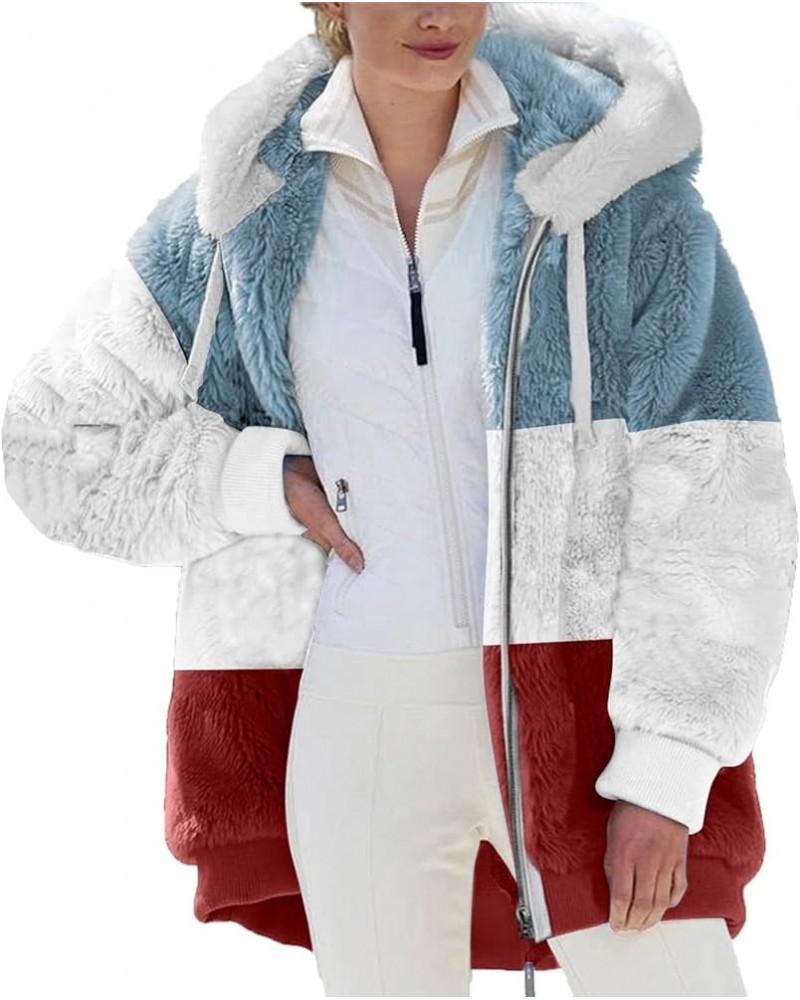 Women Hoodies Cardigan Fuzzy Jackets Casual Winter Fleece Coat with Pockets Color Block Fashion Zipper Outerwear Red $7.53 Ja...