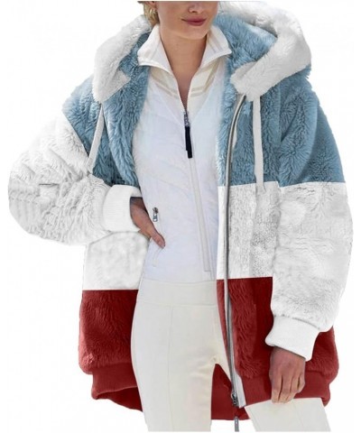 Women Hoodies Cardigan Fuzzy Jackets Casual Winter Fleece Coat with Pockets Color Block Fashion Zipper Outerwear Red $7.53 Ja...