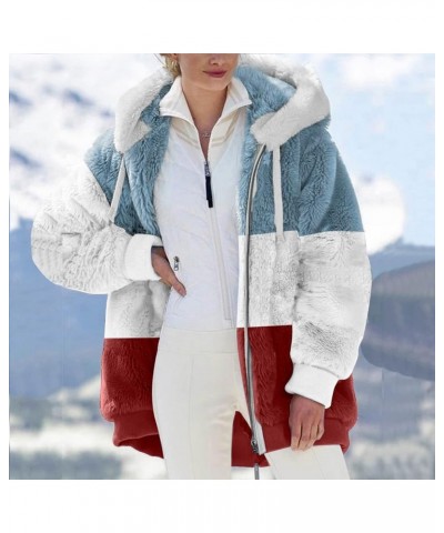 Women Hoodies Cardigan Fuzzy Jackets Casual Winter Fleece Coat with Pockets Color Block Fashion Zipper Outerwear Red $7.53 Ja...