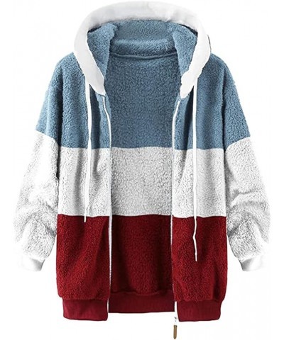 Women Hoodies Cardigan Fuzzy Jackets Casual Winter Fleece Coat with Pockets Color Block Fashion Zipper Outerwear Red $7.53 Ja...