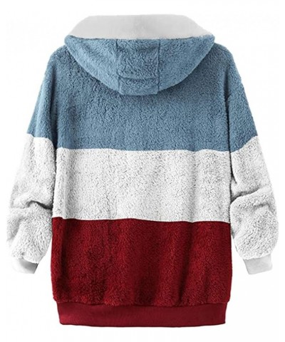 Women Hoodies Cardigan Fuzzy Jackets Casual Winter Fleece Coat with Pockets Color Block Fashion Zipper Outerwear Red $7.53 Ja...