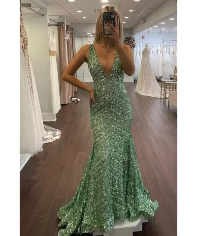 Women's Mermaid Prom Dresses 2023 Deep V Neck Sparkly Sequin Bridesmaid Dress Formal Evening Dress for Women,R112 Burgundy $3...