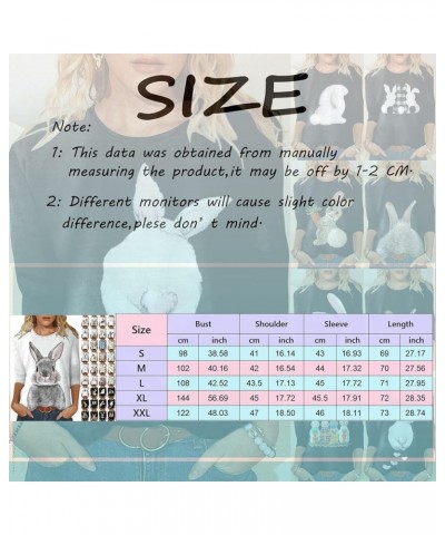 Womens Loose Easter Top 3/4 Sleeve Casual Crew Neck Shirts Cute Bunny Rabbit T-Shirt Print Graphic Pullover Blouse F-black $7...