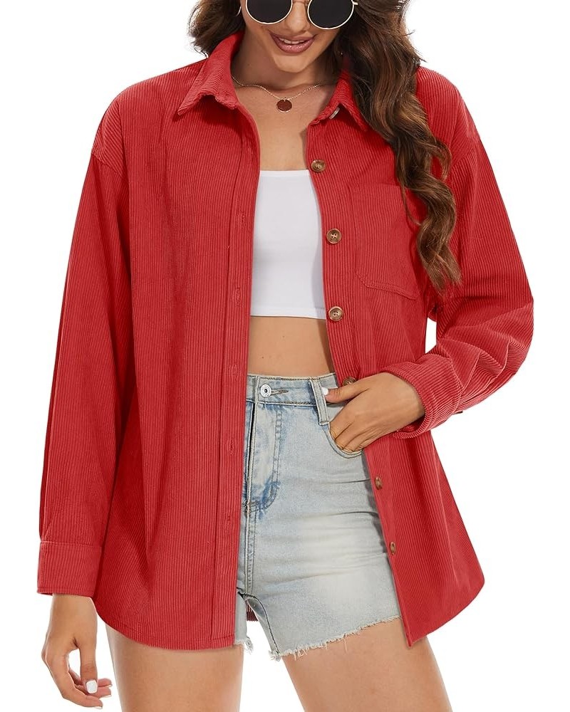 Womens Corduroy Shacket Long Sleeve Button Down Shirt Spring Casual Jacket Bust Pocket Loose Fit Blouse Tops Red $21.31 Jackets