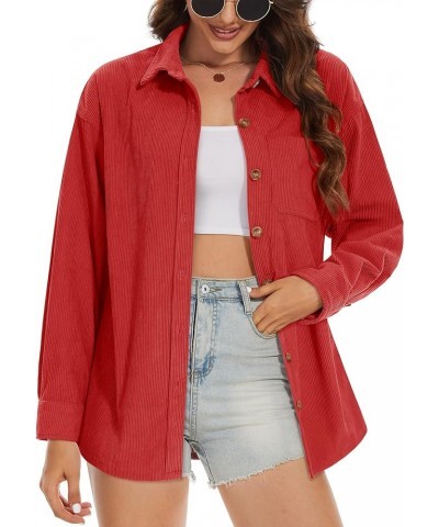 Womens Corduroy Shacket Long Sleeve Button Down Shirt Spring Casual Jacket Bust Pocket Loose Fit Blouse Tops Red $21.31 Jackets