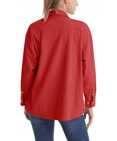 Womens Corduroy Shacket Long Sleeve Button Down Shirt Spring Casual Jacket Bust Pocket Loose Fit Blouse Tops Red $21.31 Jackets