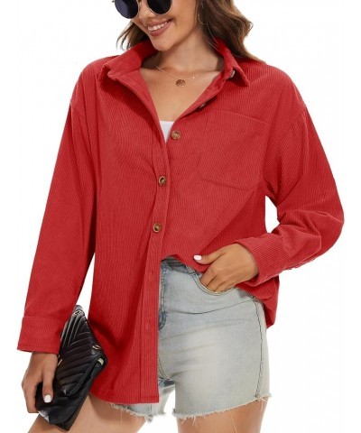 Womens Corduroy Shacket Long Sleeve Button Down Shirt Spring Casual Jacket Bust Pocket Loose Fit Blouse Tops Red $21.31 Jackets