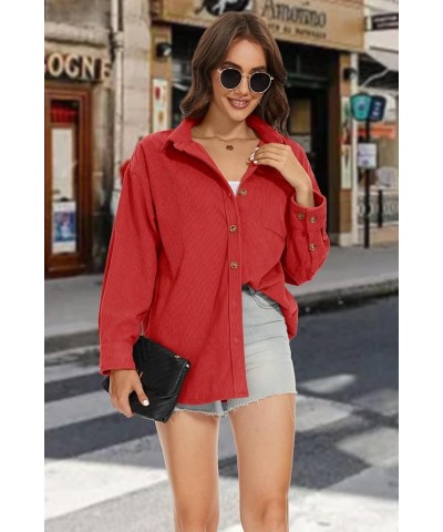 Womens Corduroy Shacket Long Sleeve Button Down Shirt Spring Casual Jacket Bust Pocket Loose Fit Blouse Tops Red $21.31 Jackets