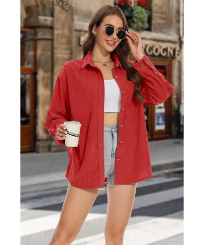 Womens Corduroy Shacket Long Sleeve Button Down Shirt Spring Casual Jacket Bust Pocket Loose Fit Blouse Tops Red $21.31 Jackets