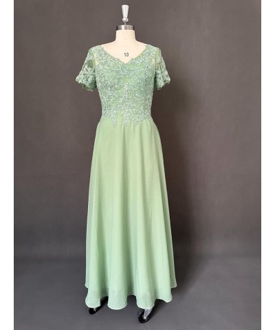 Mother of The Bride Dresses Tea Length Lace Appliques Chiffon Short Sleeve V Neck Formal Evening Dresses for Women Sage Green...