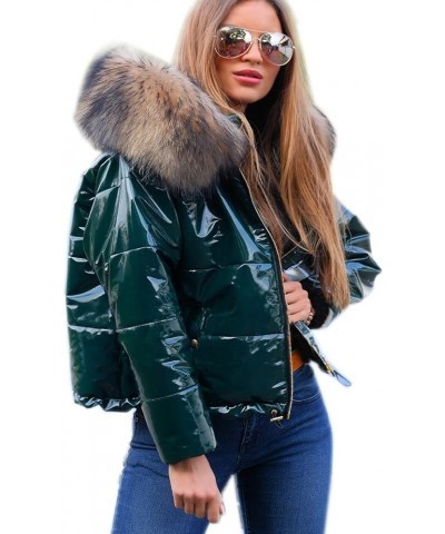 Women's Winter Thicken Coat Lightweight Short Down Jacket Quilted Parka with Fur Hood Green Brown $35.99 Jackets