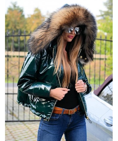 Women's Winter Thicken Coat Lightweight Short Down Jacket Quilted Parka with Fur Hood Green Brown $35.99 Jackets