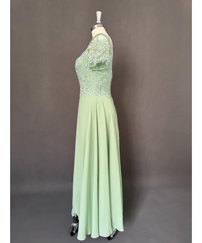 Mother of The Bride Dresses Tea Length Lace Appliques Chiffon Short Sleeve V Neck Formal Evening Dresses for Women Sage Green...