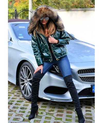 Women's Winter Thicken Coat Lightweight Short Down Jacket Quilted Parka with Fur Hood Green Brown $35.99 Jackets