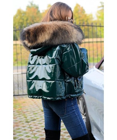 Women's Winter Thicken Coat Lightweight Short Down Jacket Quilted Parka with Fur Hood Green Brown $35.99 Jackets