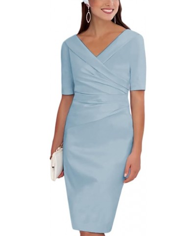 Sheath/Column Mother of The Bride Dress Wedding Guest Elegant Knee Short Sleeve with Ruching 2023 LY028 Dusty Blue $50.50 Dre...