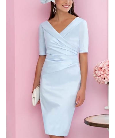 Sheath/Column Mother of The Bride Dress Wedding Guest Elegant Knee Short Sleeve with Ruching 2023 LY028 Dusty Blue $50.50 Dre...