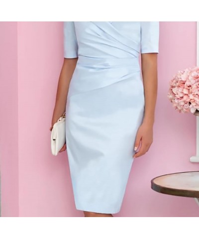 Sheath/Column Mother of The Bride Dress Wedding Guest Elegant Knee Short Sleeve with Ruching 2023 LY028 Dusty Blue $50.50 Dre...