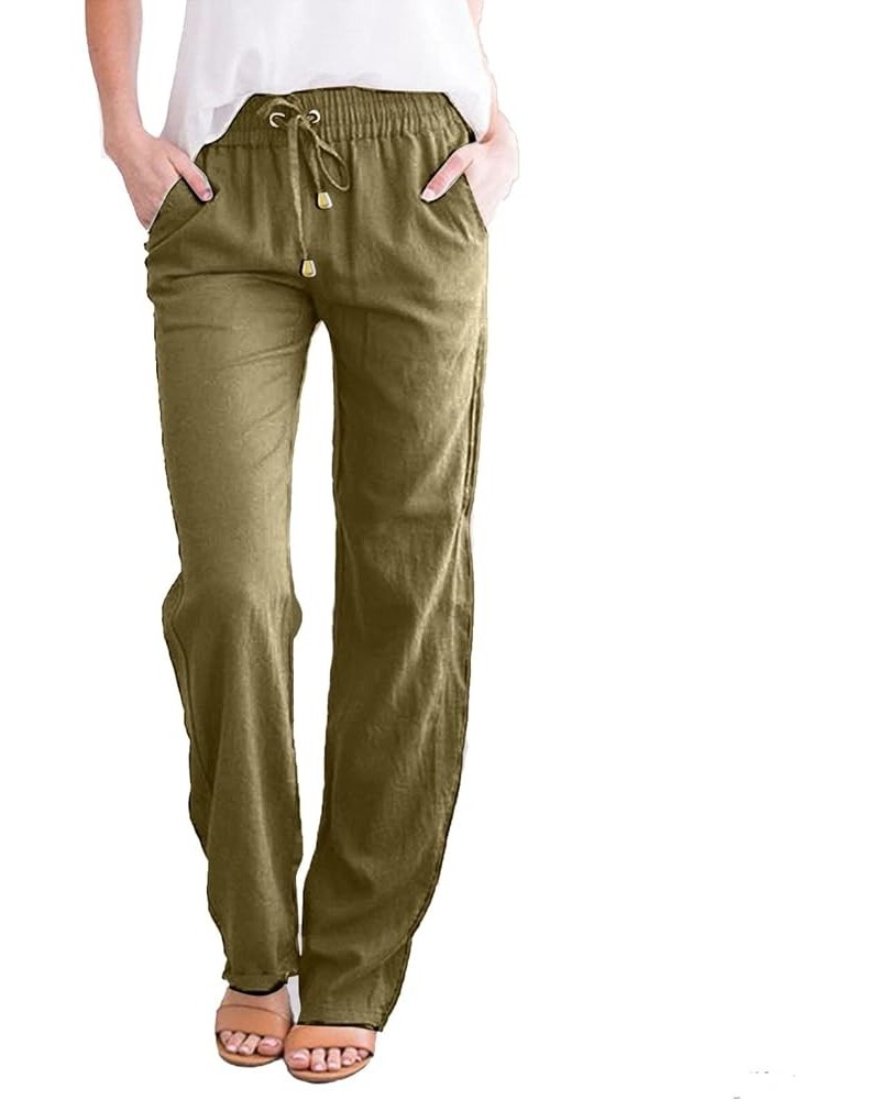 Womens Casual Pants Straight Leg Drawstring Elastic High Waist Loose Comfy Trousers with Pockets 1-bronze $10.39 Pants