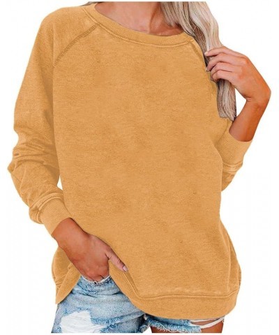 Women's Fall Tops 2023 Long Sleeve Crew Neck Solid Color Blouses Casual Loose Going Out Pullover 14yellow $8.95 Hoodies & Swe...