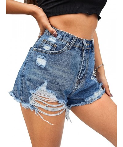 Women's Ripped Jean Shorts High Waisted Distressed Denim Shorts Medium Blue B $15.11 Shorts