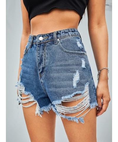 Women's Ripped Jean Shorts High Waisted Distressed Denim Shorts Medium Blue B $15.11 Shorts