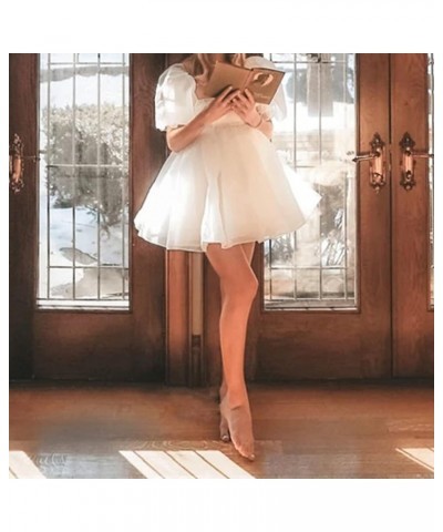 Women Puff Sleeve Dress Square Collar High Waist Ruffles Princess Dress Flowy Big Hem Babydoll Mini Dress Lolita White 2 $9.8...