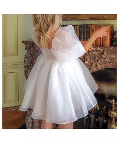 Women Puff Sleeve Dress Square Collar High Waist Ruffles Princess Dress Flowy Big Hem Babydoll Mini Dress Lolita White 2 $9.8...