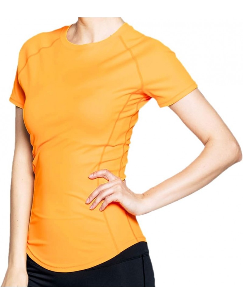 Women UPF50+ Swimsuit Short Sleeve Top T Shirt Rash Guard Workout (RPYSSS) Orange_py $11.14 Swimsuits