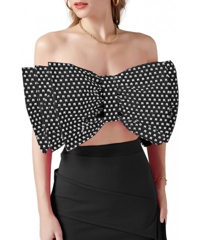 Women's Sexy Layer Bow Tie Tube Crop Top Sleeveless Strapless Print Party Fluffy Tank Top Black $17.20 Tanks