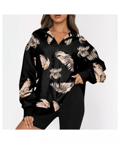 Womens Long Sleeve Tops Fall Floral Baggy Half Zip Sweatshirt Drop Shoulder 1/4 Zip Pullover Graphic Loose Fit Clothes G251-k...