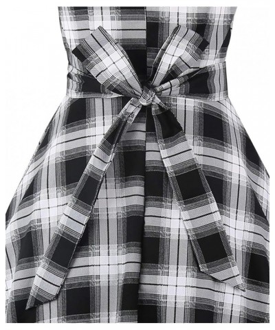 Women's Classic Tea Dress Short Sleeve Swing Cocktail Party Dresses with Pockets Black-white-plaid $15.80 Dresses